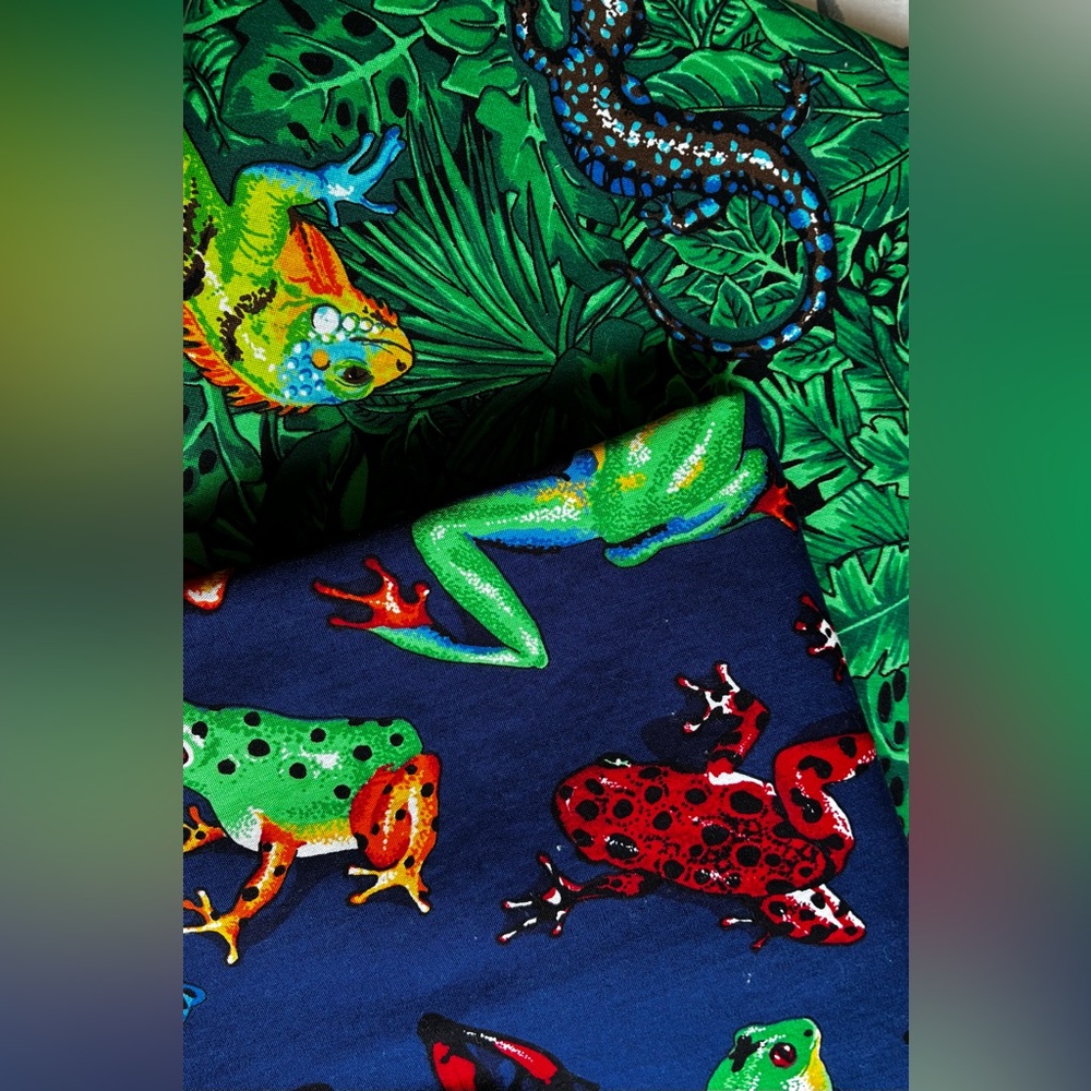 Vintage Cranston Lot Blue Frogs and Green Lizards 3 yards total vintage cotton